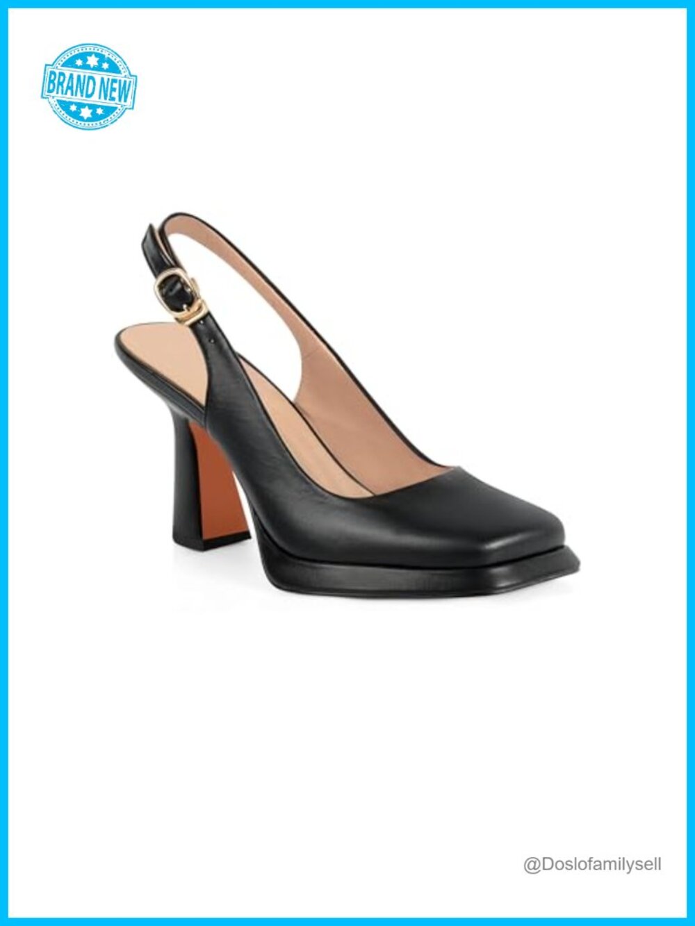 Slingback Square Toe Block Heel Pumps
